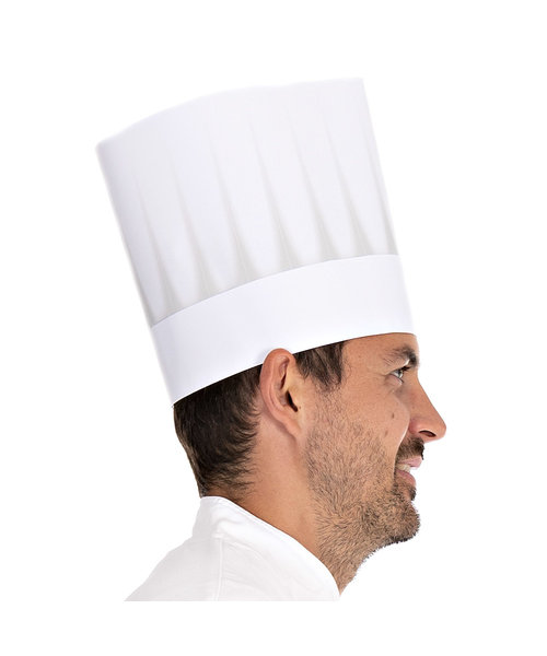 HygoNorm Chapeau de chef en papier gaufré, ouvert, sans couronne, blanc (21 cm)