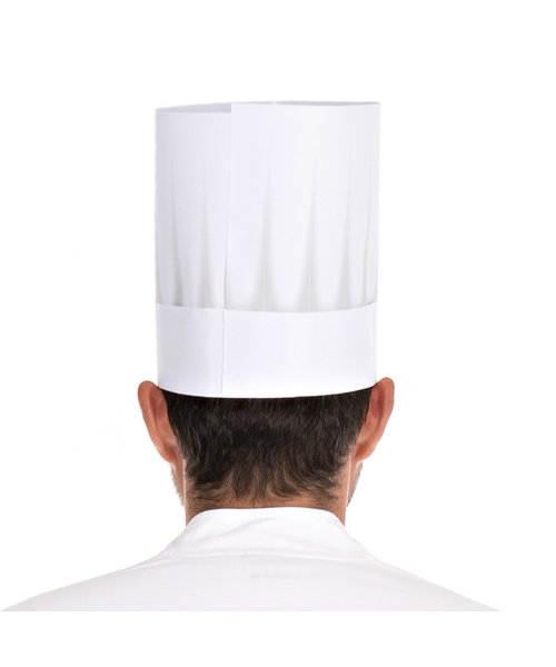 HygoNorm Chapeau de chef en papier gaufré, ouvert, sans couronne, blanc (21 cm)