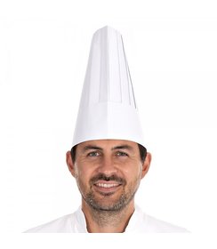 Toque de chef « Le Chef » en papier avec bandeau anti-transpiration blanc (25 cm)