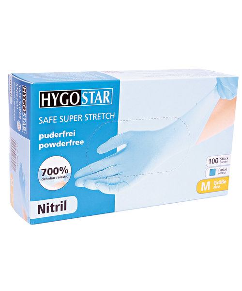 HygoStar Gants en nitrile SAFE SUPER STRETCH sans poudre, bleus