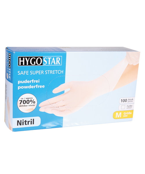 HygoStar Gants en nitrile SAFE SUPER STRETCH sans poudre, blancs