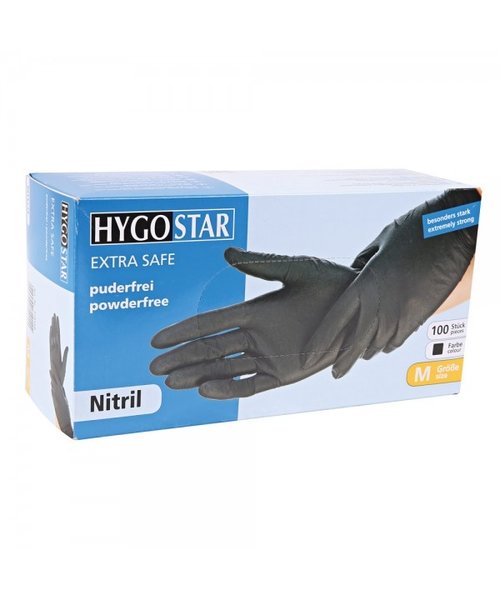 HygoStar Gants en nitrile EXTRA SAFE sans poudre, noirs
