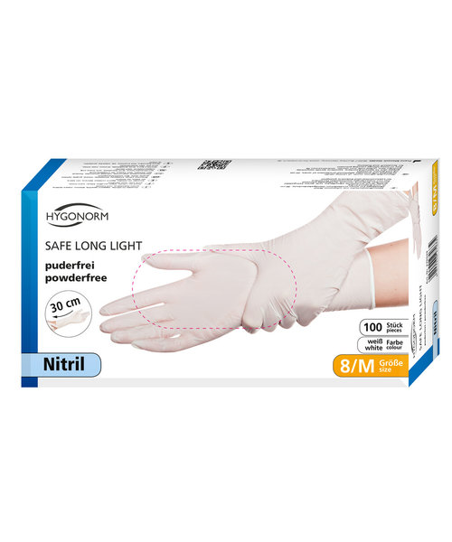 HygoNorm Gants en nitrile SAFE LONG LIGHT sans poudre 30 cm blancs