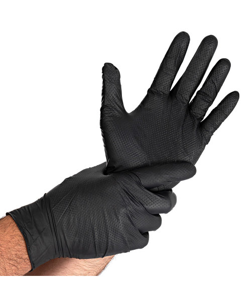 HygoStar Gants en nitrile DIAMOND GRIP sans poudre, couleur noire