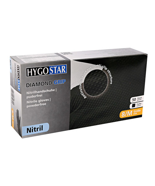 HygoStar Gants en nitrile DIAMOND GRIP sans poudre, couleur noire