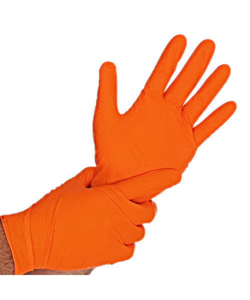 HygoStar Gants en nitrile DIAMOND GRIP sans poudre orange