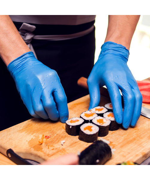 HygoStar Gants en latex ALLFOOD SKIN poudrés bleus