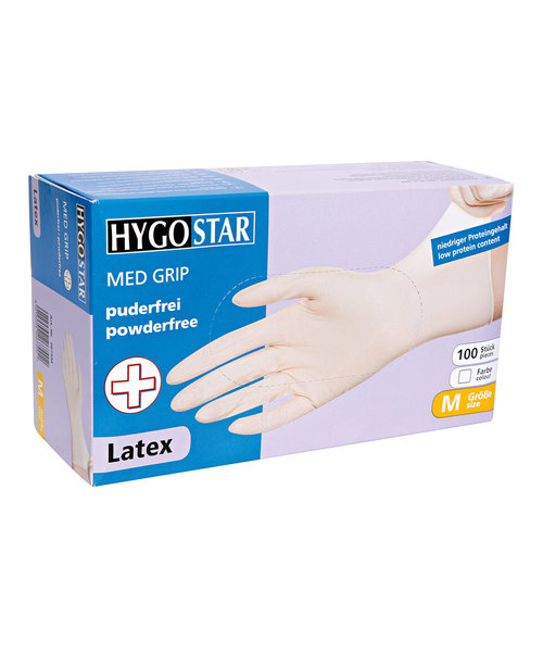 HygoStar Gants en latex MED GRIP sans poudre, blancs