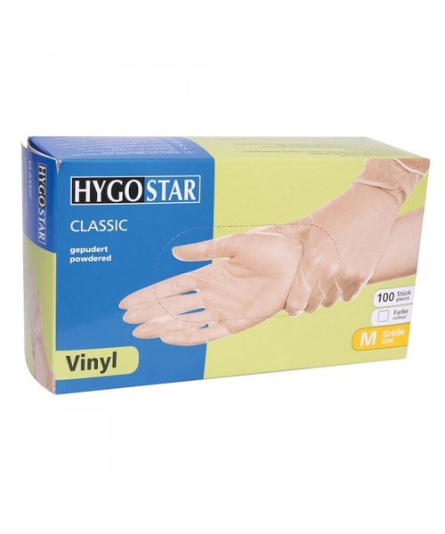 HygoStar Gants en vinyle CLASSIC poudrés transparents