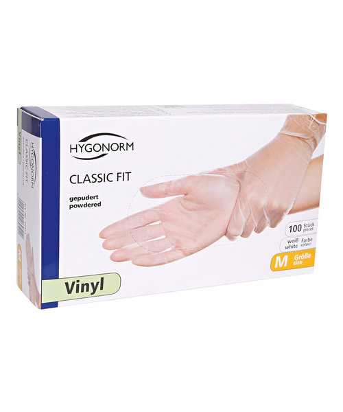 HygoNorm Gants en vinyle CLASSIC FIT poudrés transparents