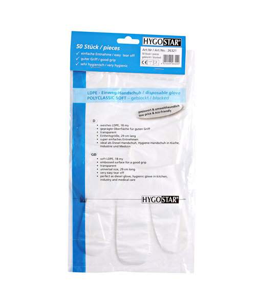 HygoStar Gant LDPE POLYCLASSIC SOFT bloqué transparent