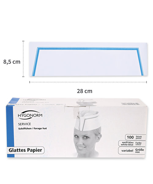 HygoNorm Bonnet à cheveux Forage « Service », papier blanc-bleu (28 x 8,5 cm)