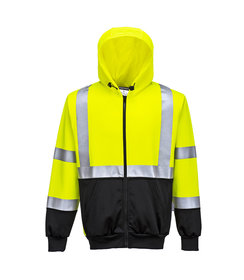 B315 Sweat à capuche haute visibilité avec fermeture éclair, jaune/noir