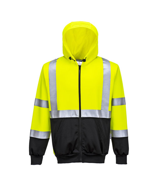 Portwest B315 Sweat à capuche haute visibilité avec fermeture éclair, jaune/noir