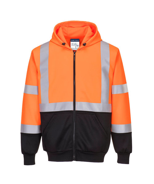 Portwest B315 Sweat à capuche haute visibilité avec fermeture éclair, orange/noir