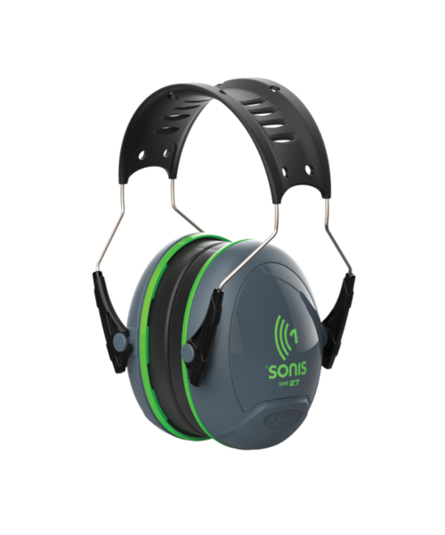 JSP  Casque antibruit Sonis®1 avec serre-tête (27 dB), gris foncé/vert