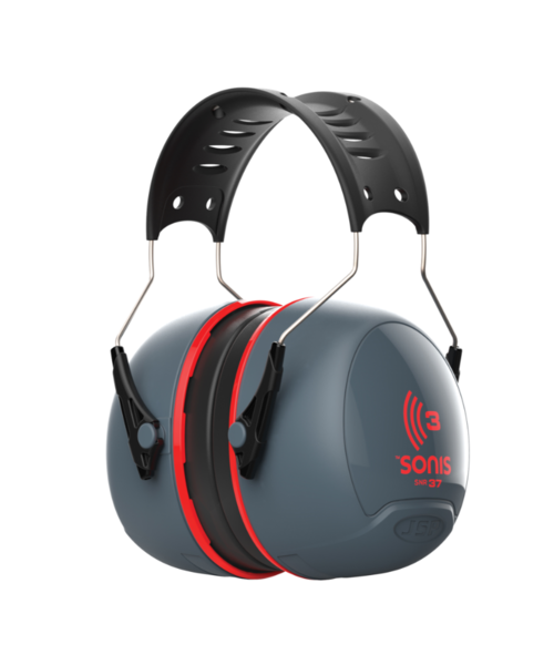 JSP  Casque antibruit Sonis® 3 avec serre-tête (37 dB), gris foncé/rouge