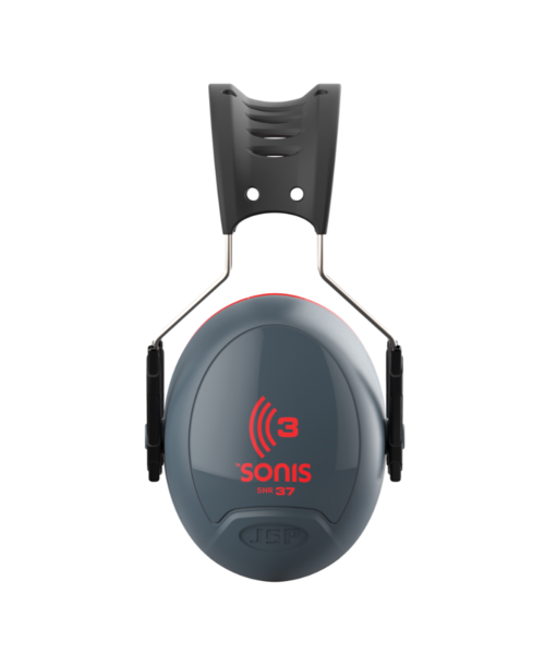 JSP  Sonis® 3 gehoorkap met hoofdbeugel (37 dB), donkergrijs/rood