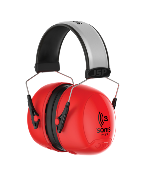 JSP  Casque antibruit Sonis® 3 avec serre-tête, Extra Vis (37 dB), rouge