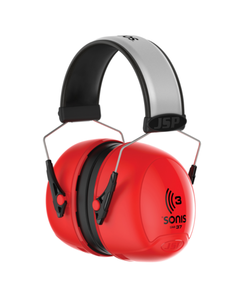 JSP  Sonis® 3 gehoorkap met hoofdbeugel, Extra Vis (37 dB), rood