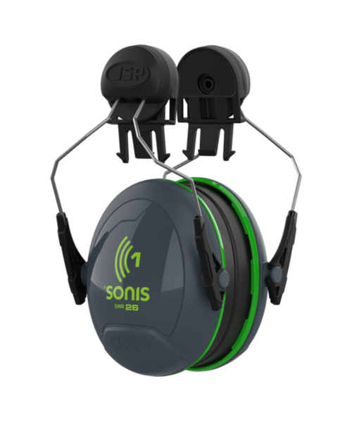 JSP  Casque antibruit Sonis® 1 avec fixation pour casque (26 dB), gris foncé/vert