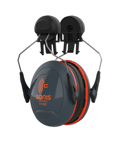 JSP  Sonis® Compact gehoorkap met helmbevestiging (31 dB), donkergrijs/oranje