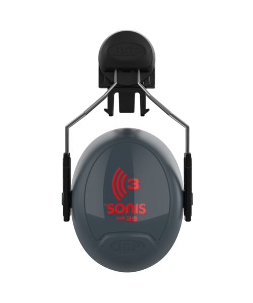 JSP  Casque antibruit Sonis® 3 avec fixation pour casque (36 dB), gris foncé/rouge