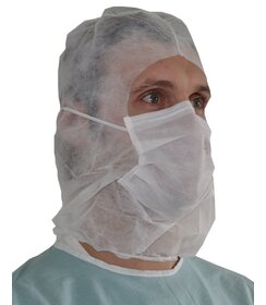 Cagoule de protection de type casque en polypropylène avec masque buccal intégré