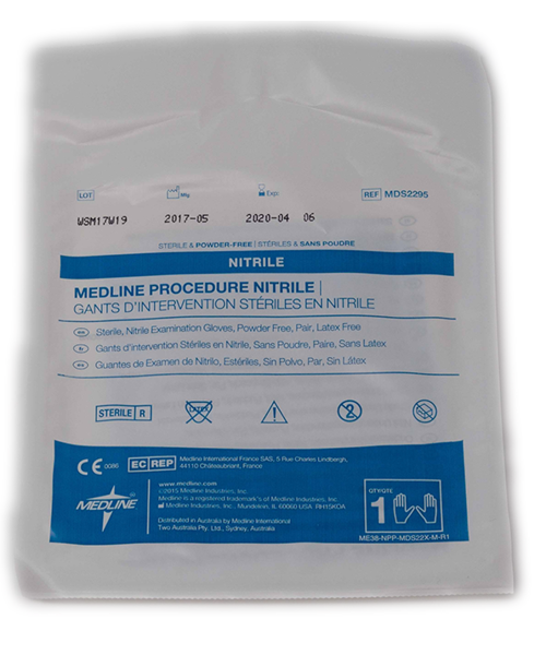Medline  Gants d'examen stériles en nitrile, sans poudre (bleus)