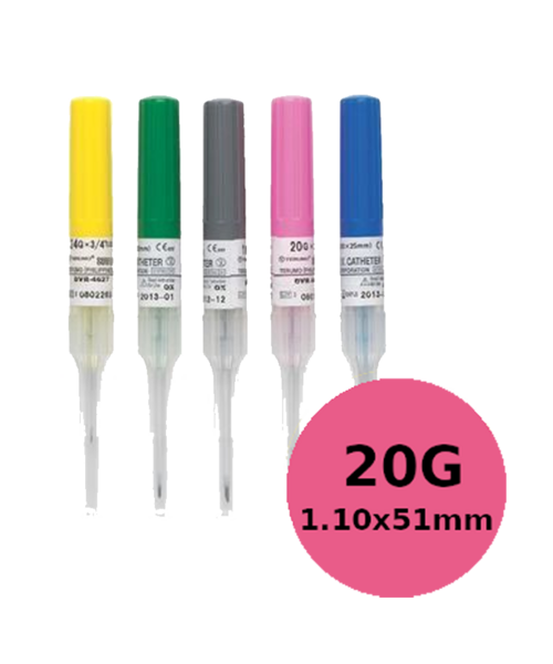 TERUMO Surflo catheters 20G x 1.1 (51mm), roze