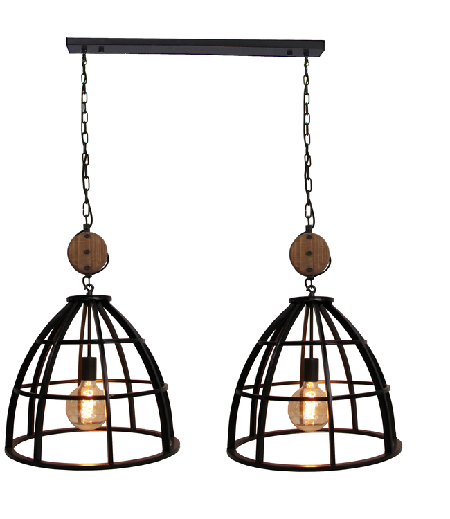 Chericoni Aperto - Hanglamp- 2 lichts - Ø 47 cm - Black steel&Vintage wood