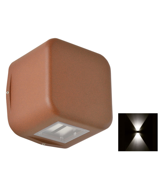 Franssen  Kubs. gevel. up/downlight. roestbruin. led 2x4w. 3000k