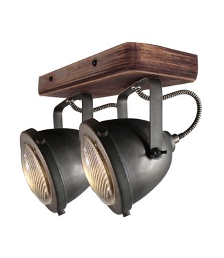 Chericoni Spot Bella | Black Steel & Vintage Wood | 2 lichts