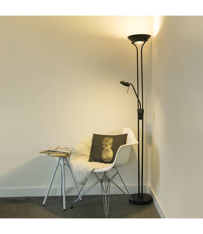 QAZQA Vloerlamp zwart met leeslamp incl. LED en dimmer - Diva 2