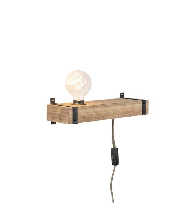 QAZQA Industriële wandlamp hout USB - Reena