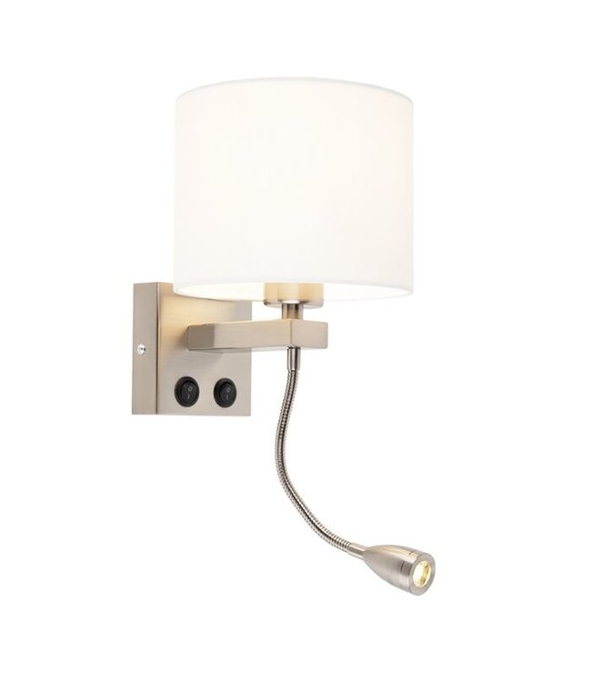 QAZQA Wandlamp Brescia | Staal met Kap | Leeslamp LED | E27