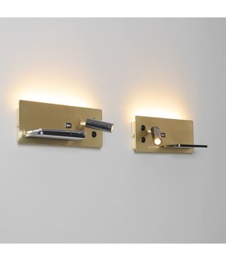 QAZQA Wandlamp Riza | Goud & Zwart |  van 2 | LED met USB & inductielader