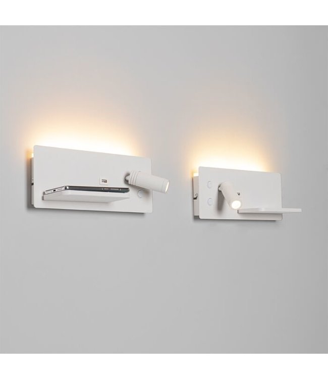 QAZQA Wandlamp Riza | Wit |  van 2 | LED met USB & inductielader