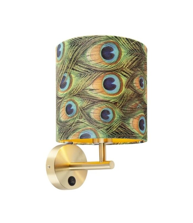 QAZQA Vintage Wandlamp Pauw | E27 | Ø 20 cm | met Kap Velours