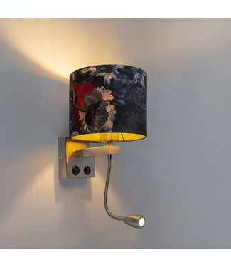 QAZQA Vintage Wandlamp Brescia | Staal met Bloemen | Leeslamp LED | E27