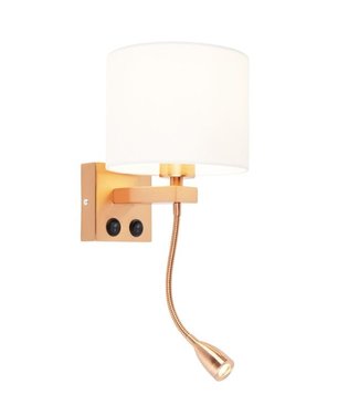 QAZQA Vintage Wandlamp Brescia | Koper met witte Kap | Leeslamp LED | E27