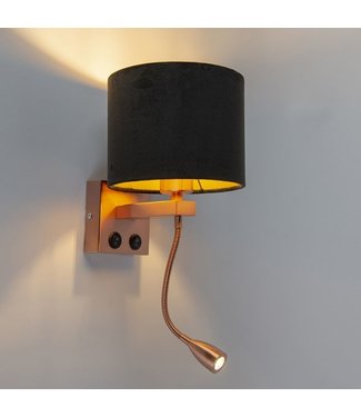 QAZQA Moderne Wandlamp Brescia | Koper met Zwart | Leeslamp LED | E27