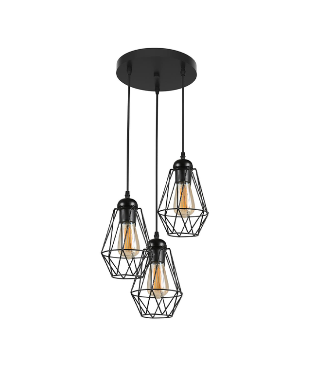 Leduxa Industriele Hanglamp | 3-lichts | incl. LED 12w | Dimbaar | 2400k | 960lm | Amber