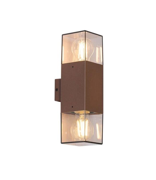 QAZQA Wandlamp Denmark | Roestbruin | 2 lichts | met smoke kap | IP44 | E27