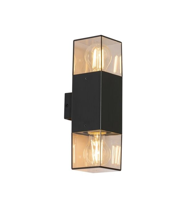 QAZQA Wandlamp Denmark | Zwart | 2 lichts | met smoke kap | IP44 | E27