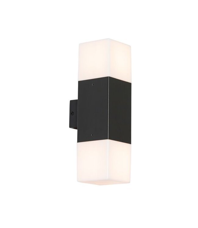 QAZQA Wandlamp Denmark | Zwart | 2 lichts | met opale kap | IP44 | E27