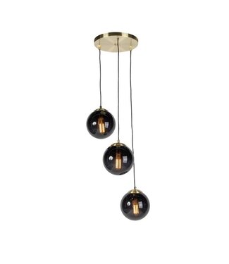 QAZQA Plafondlamp Pallon | 3-lichts | Messing m& Zwart Glas