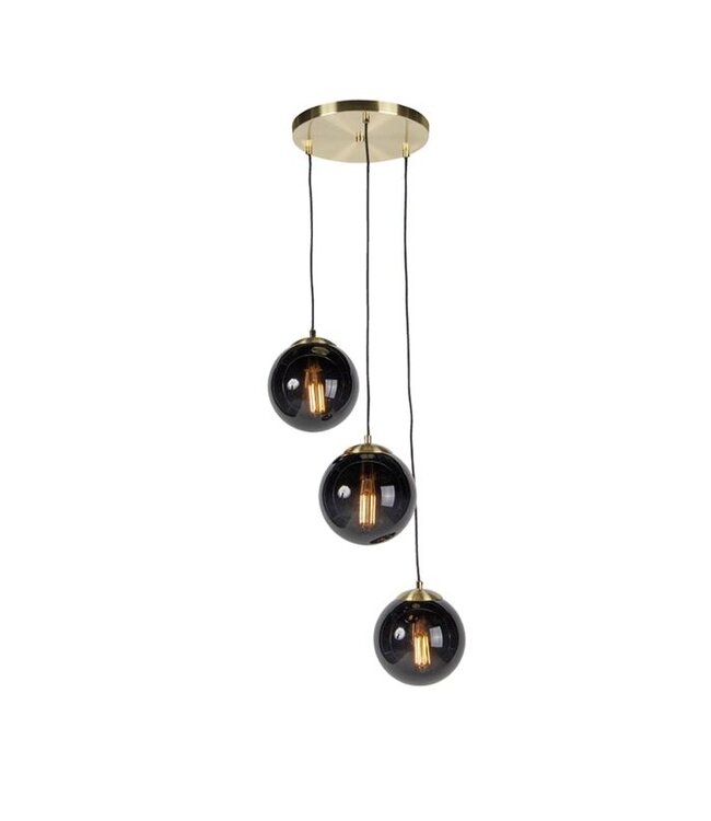 QAZQA Art Deco plafondlamp Pallon | 3-lichts | Messing m& Zwart Glas | E27 | IP22