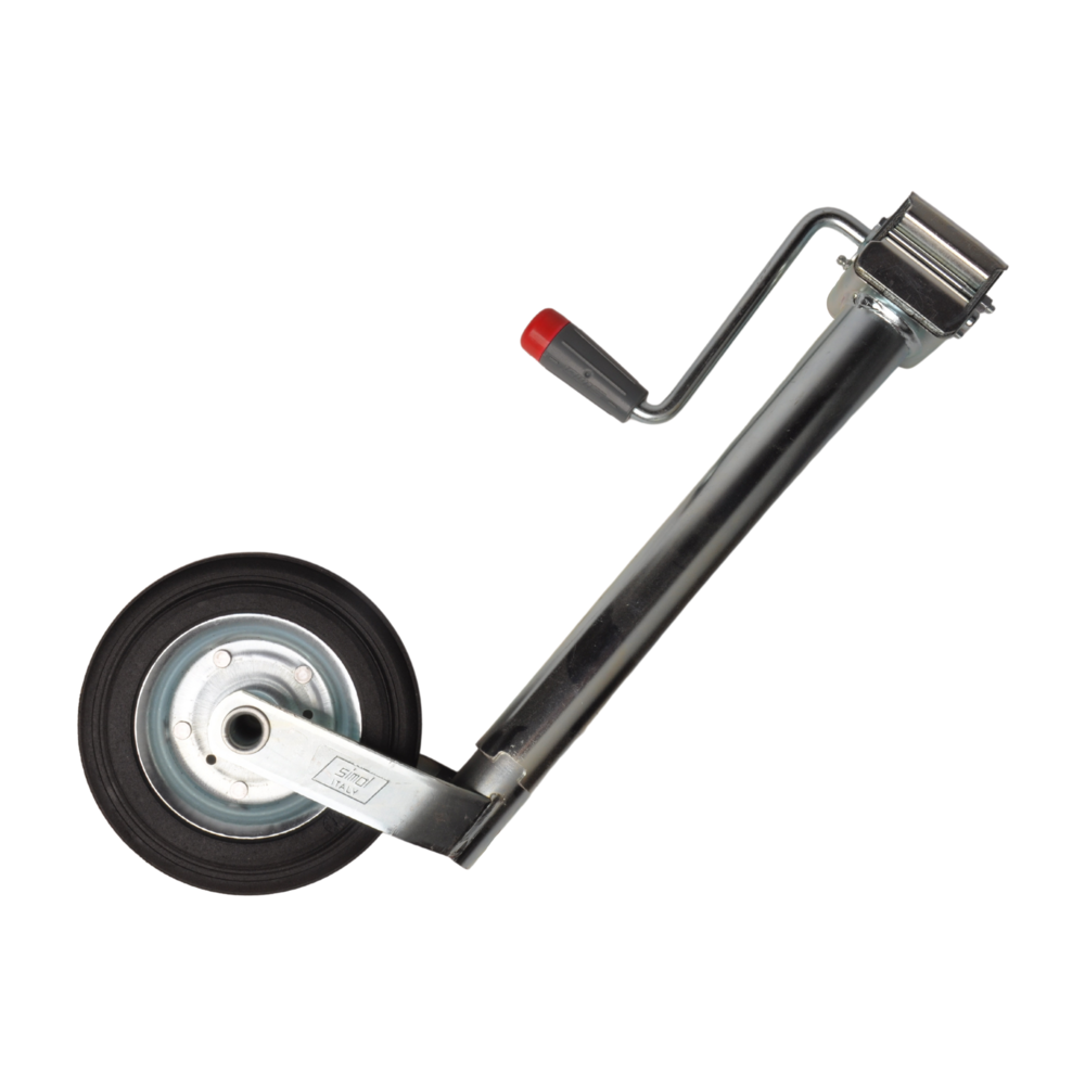 Simol Jockey wheel 48 mm with side crank and rubber wheel on steel rim.