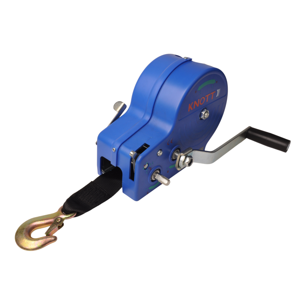 Unbraked hand winch 900/450 kg including winch belt and load hook